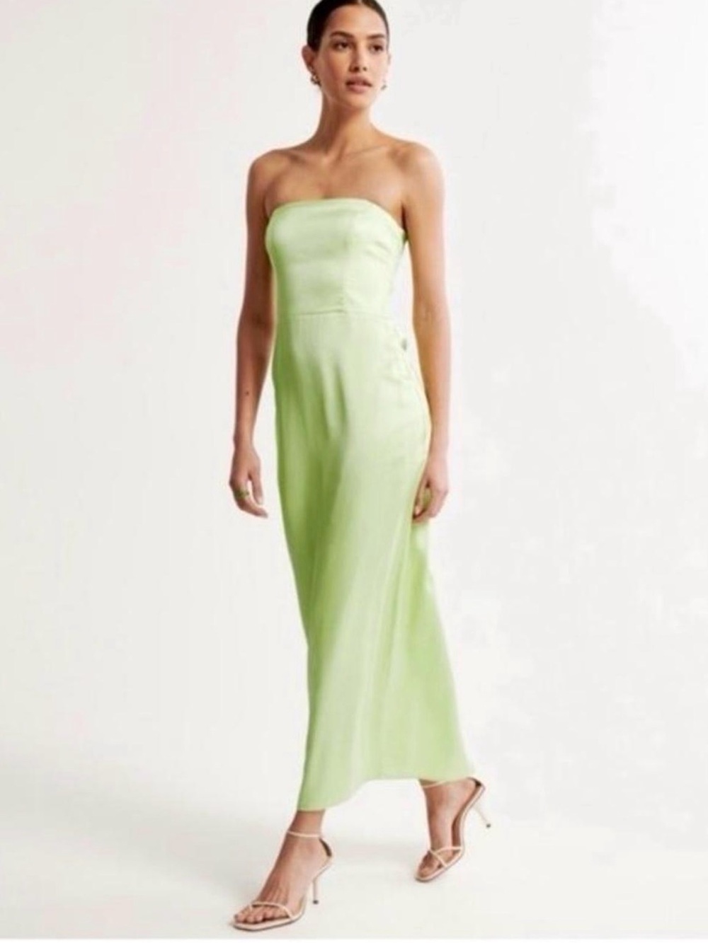 Abercrombie & Fitch Strapless Satin Maxi Dress in Light Green